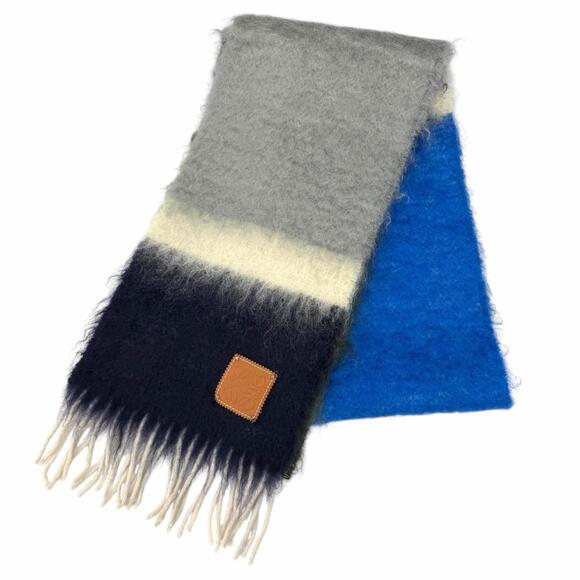 LOEWE Accessories - LOEWE 28003861 Mohair Wool Blend Leather Anagram Logo Patch Border Pattern Fr...